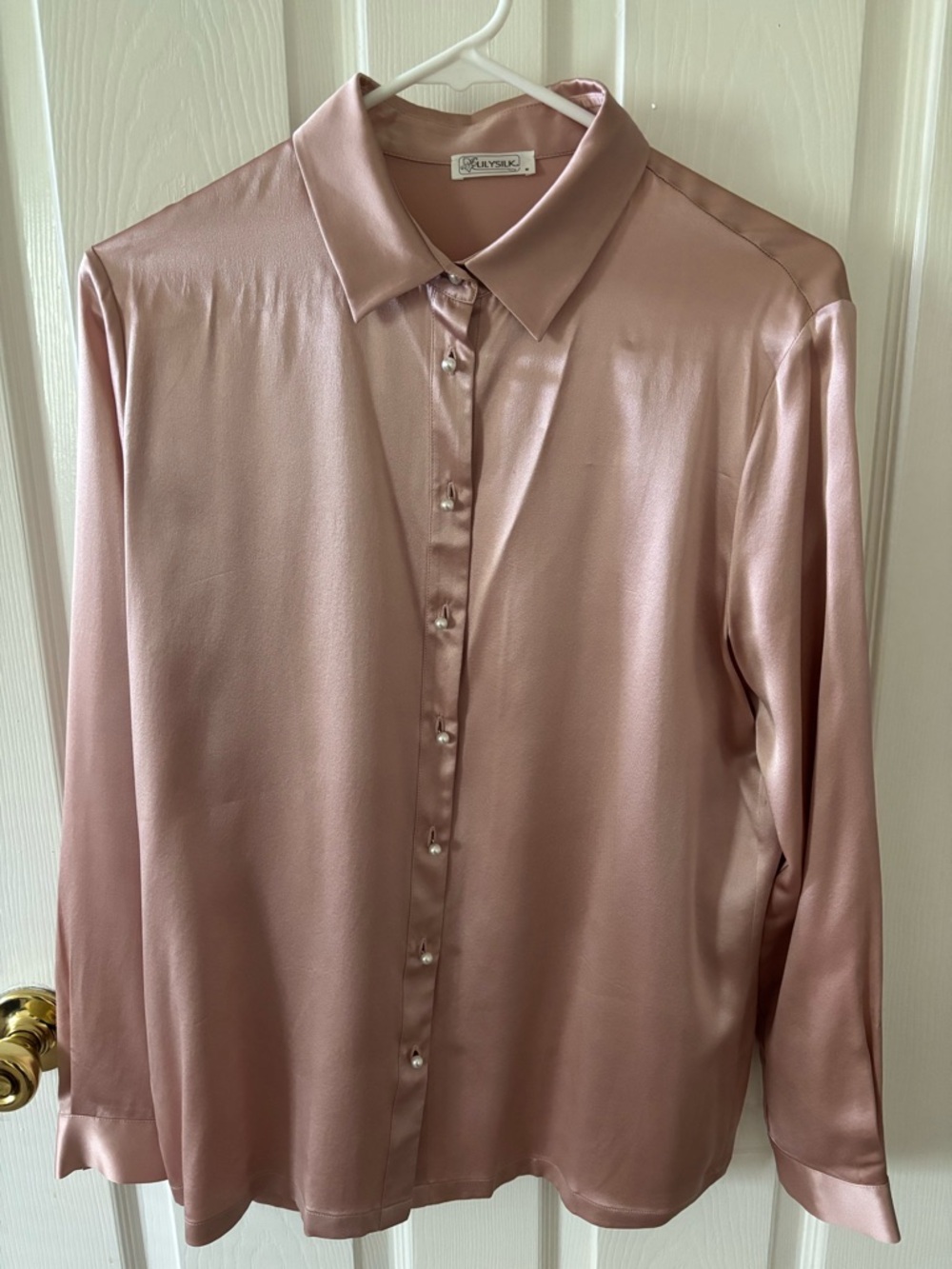 Lilysilk Classic Pearl Button Silk Shirt in Rosy Pink Medium